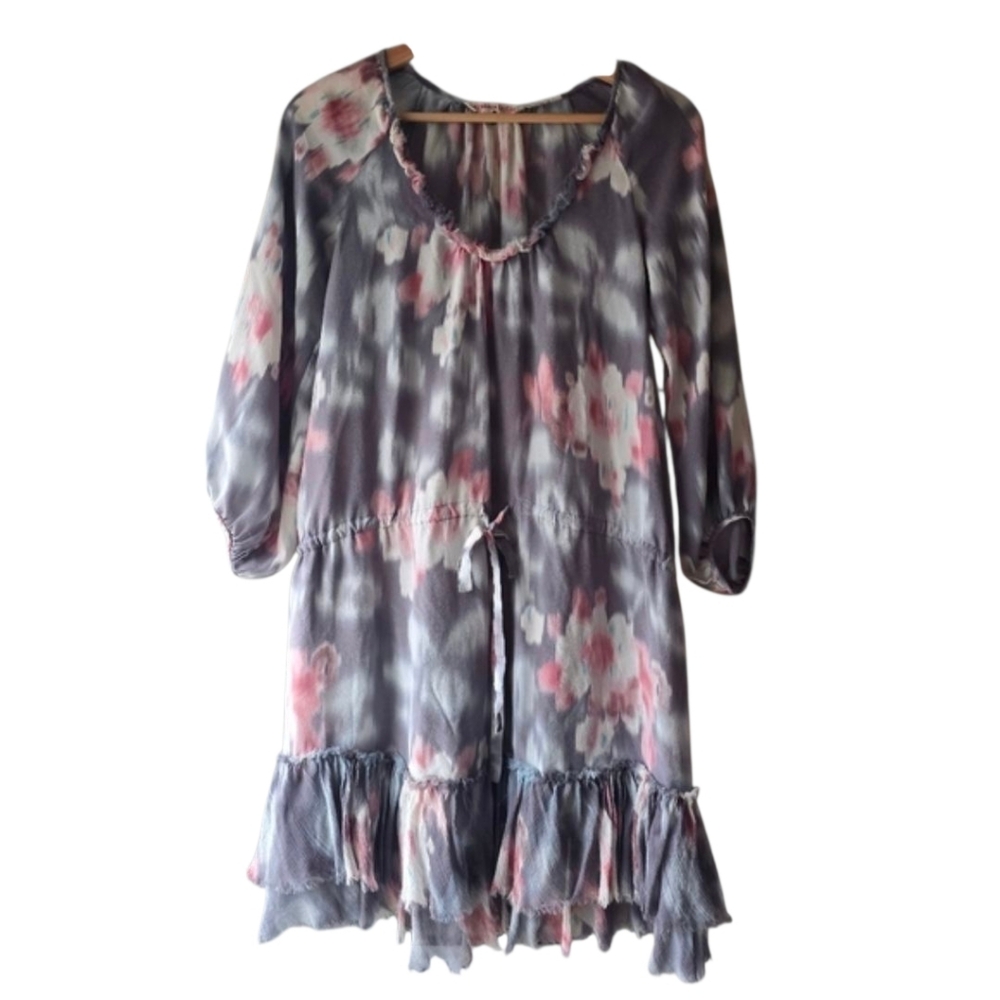 REBECCA TAYLOR Silk Floral Mini Dress with Ruffle Hem Small EUC